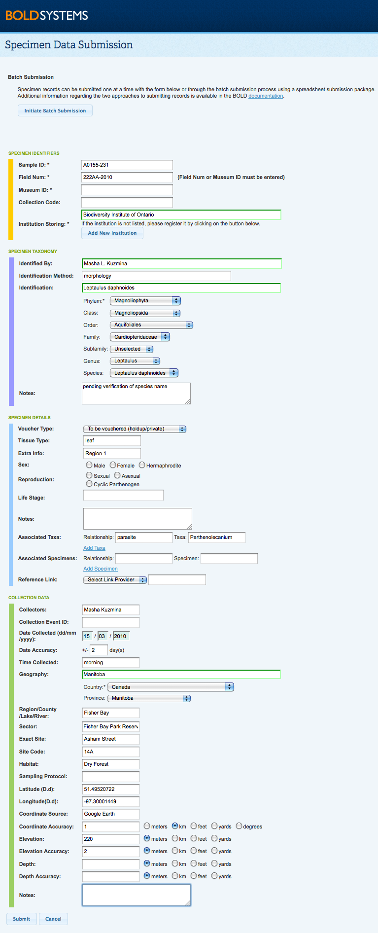 Specimen Submission